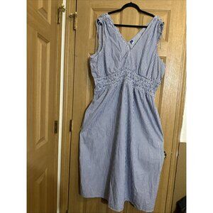Old Navy Womens XXL Blue White Striped Sleeveless Midi Dress Smocked Waist